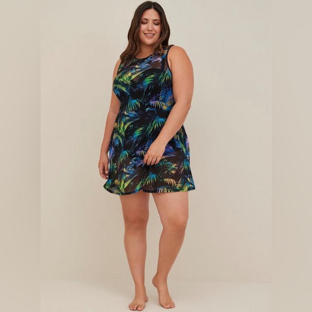 Torrid Underwire Long Mesh Overlay Swim Dress With Brief women’s size 3X